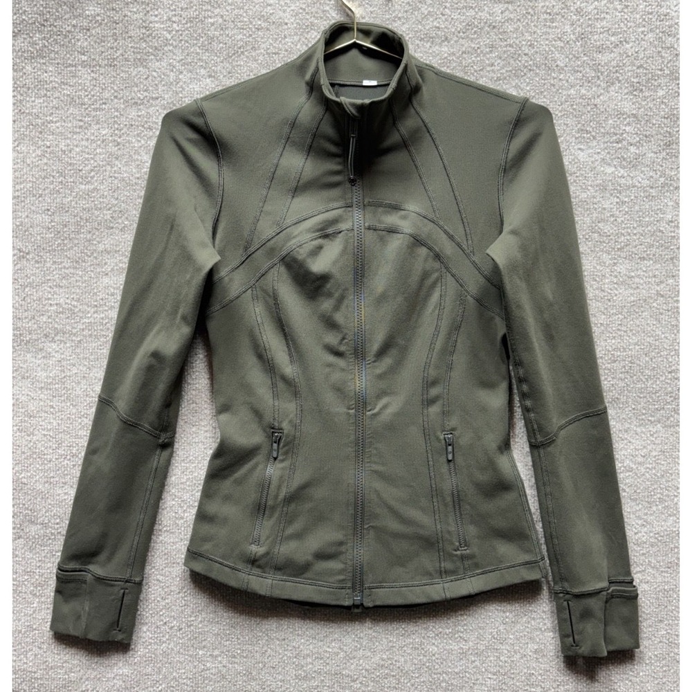 Lululemon Define Jacket Full Zip Mock Neck Green Size 6 Soft Stretch Run EUC‎